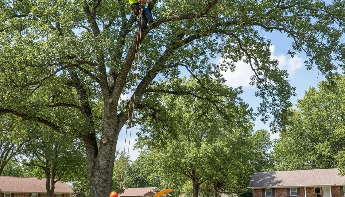 Professional tree removal service in Olathe KS safely cutting and clearing large oak tree