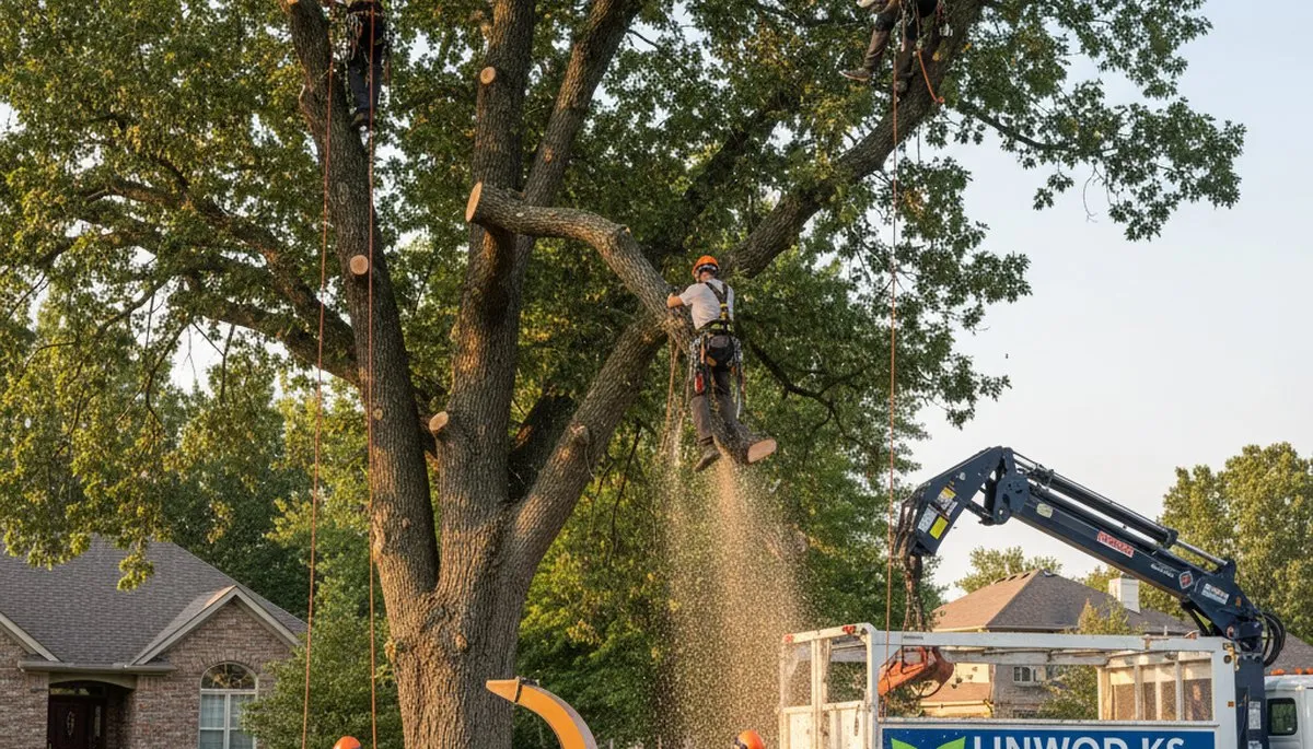 Professional tree removal service crew working safely in Olathe, KS
